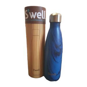 S'well The Wood Collection Hand Painted Stainless Steel Water Bottle 17 Oz Blue